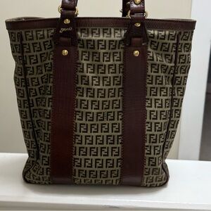 Fendi Tan and Brown Logo Interior Bag!